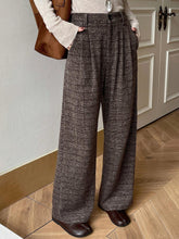 DAZY Pleated Wide Leg Floor Length Plaid Pants For Women
